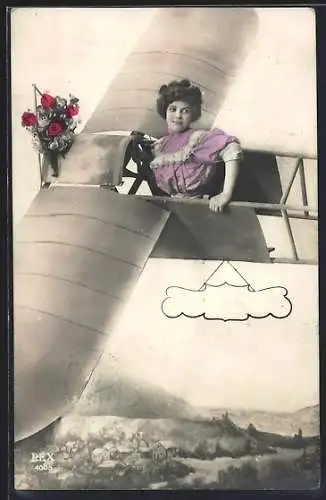 AK Dame in einem Flugzeug
