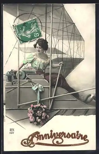 AK Dame in einem Flugzeug
