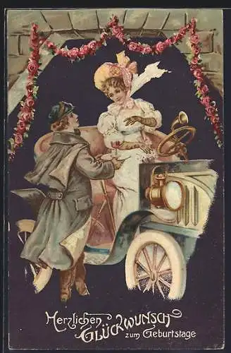 AK Affections`s Offering, Herr bietet Frau im Auto einen Drink an