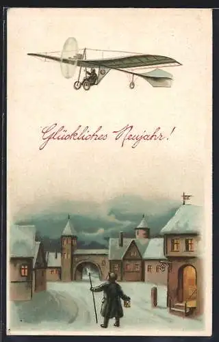 AK Nachtwächter schaut auf ein Flugzeug