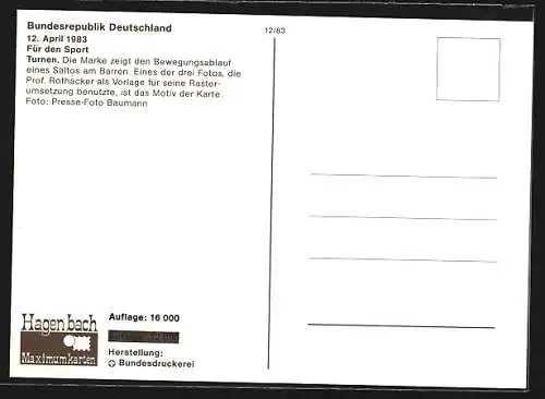 Maximum-AK Turner beim Salto am Barren, Marke von Prof. Rothacker