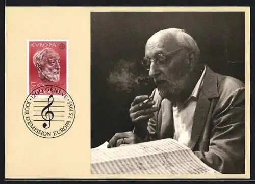 Maximum-AK Genève, Jour D`Emission Europa 1985, Ernest Ansermet raucht Zigarette, 1883-1969