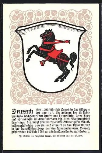 AK Seuzach, Wappen auf Blatt-Ornamenten, Info-Text