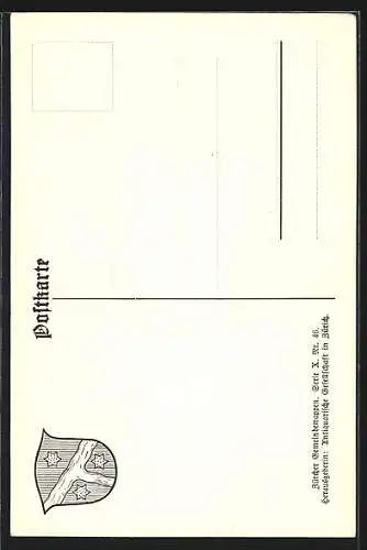AK Seebach, Wappen auf Seerosen-Ornamenten, Webschiffchen, Info-Text