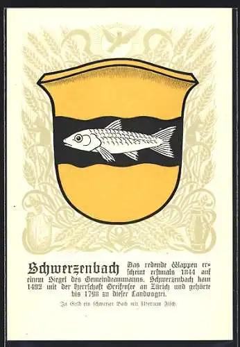 AK Schwerzenbach, Wappen auf Ähren-Ornamenten, Eichhörnchen, Info-Text