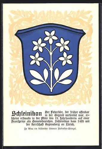 AK Schleinikon, Wappen auf Tannen-Ornamenten, Eichhörnchen, Info-Text