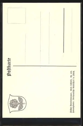 AK Rüschlikon, Wappen auf Blatt-Ornamenten, Info-Text