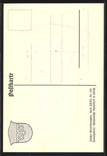 AK Rorbas, Wappen auf Ähren-Ornamenten, Sicheln, Krug, Info-Text