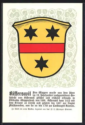 AK Rifferswil, Wappen auf Blatt-Ornamenten, Info-Text