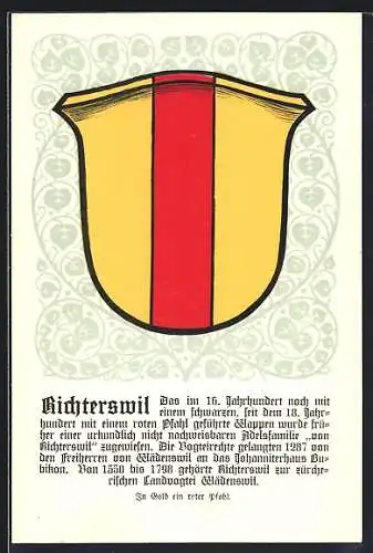 AK Richterswil, Wappen auf Blatt-Ornamenten, Info-Text