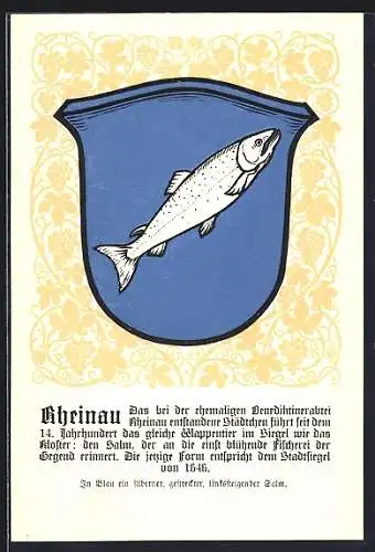 AK Rheinau, Wappen auf Weintrauben-Ornamenten, Info-Text