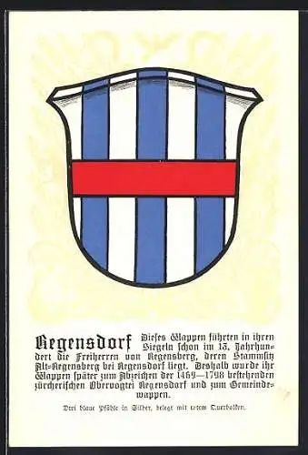 AK Regensdorf, Wappen auf Ähren-Ornamenten, Sicheln, Info-Text