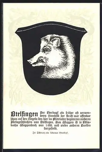 AK Otelfingen, Wappen auf Tannen-Ornamenten, Eichhörnchen, Info-Text