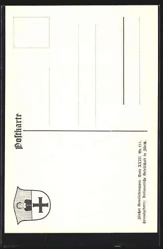 AK Opfikon, Wappen auf Blatt-Ornamenten, Info-Text