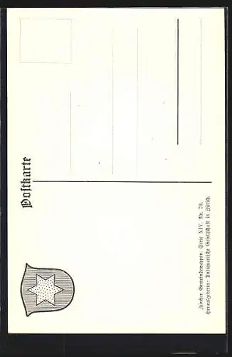 AK Oetwil a. d. L., Wappen auf Ähren-Ornamenten, Sicheln, Vogel, Info-Text