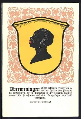AK Oberweningen, Wappen auf Weintrauben-Ornamenten, Info-Text