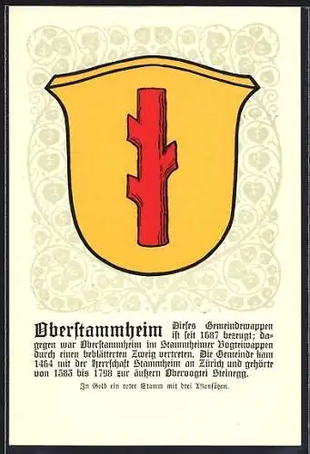 AK Oberstammheim, Wappen auf Blatt-Ornamenten, Info-Text