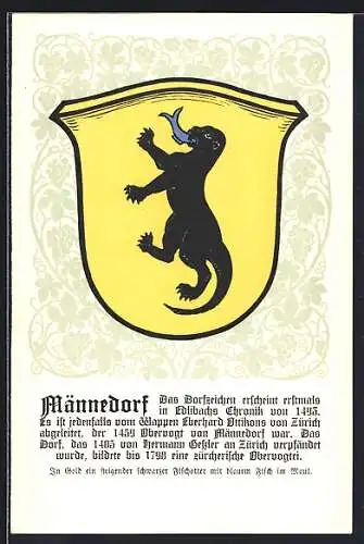 AK Männedorf, Wappen auf Weintrauben-Ornamenten, Info-Text