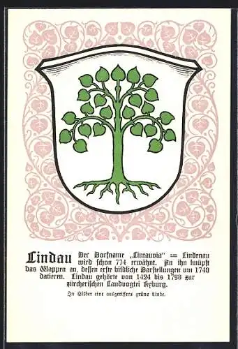 AK Lindau, Wappen auf Blatt-Ornamenten, Info-Text