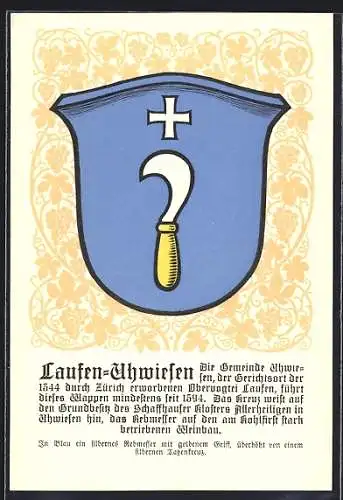 AK Laufen-Uhwiesen, Wappen auf Weintrauben-Ornamenten, Info-Text