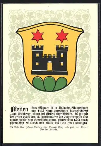 AK Meilen, Wappen auf Weintrauben-Ornamenten, Info-Text