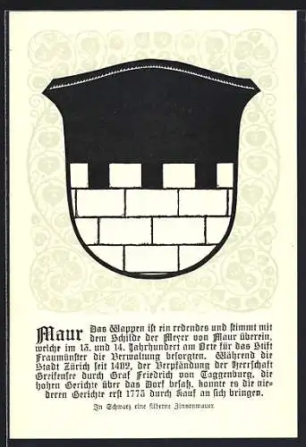 AK Maur, Wappen auf Blatt-Ornamenten, Info-Text