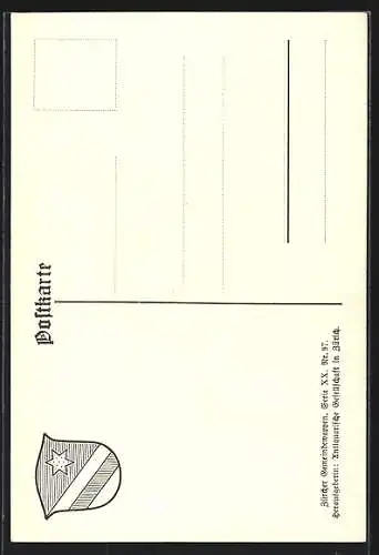 AK Zollikon, Wappen auf Blatt-Ornamenten, Info-Text