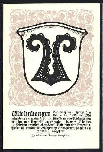 AK Wiesendangen, Wappen auf Weintrauben-Ornamenten, Info-Text