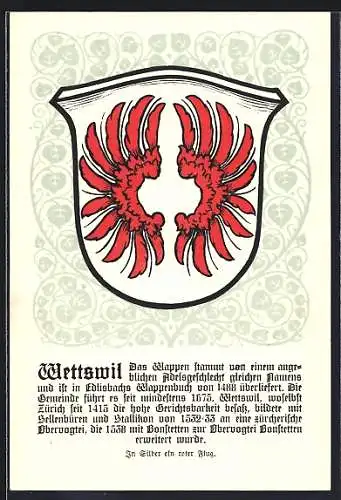 AK Wettswil, Wappen auf Blatt-Ornamenten, Info-Text