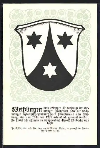 AK Weisslingen, Wappen auf Blatt-Ornamenten, Info-Text