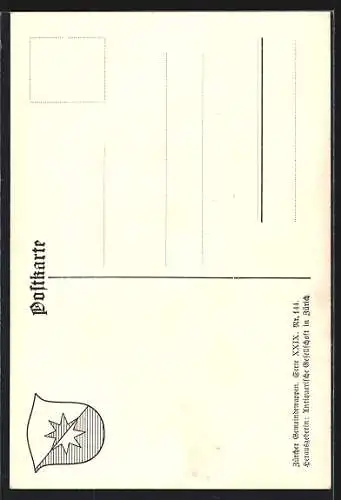 AK Weiach, Wappen auf Tannen-Ornamenten, Eichhörnchen, Info-Text