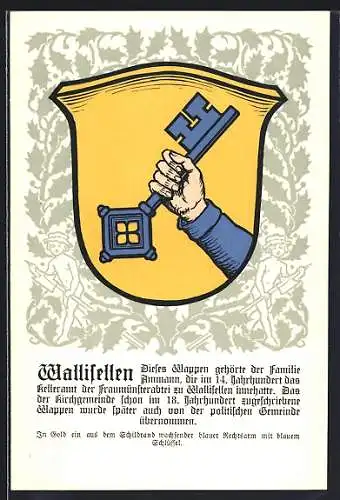 AK Wallisellen, Wappen auf Ilex-Ornamenten, Kinderfiguren, Info-Text