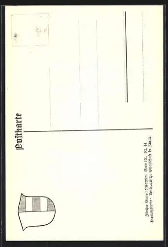 AK Uster, Wappen auf Wasserpflanzen-Ornamenten, Seerosen, Webschiffchen, Info-Text