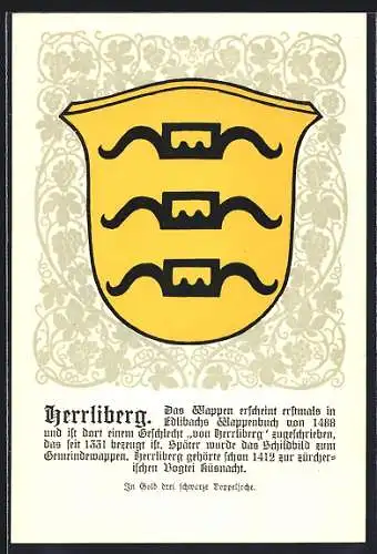 AK Herrliberg, Wappen auf Weintrauben-Ornamenten, Info-Text