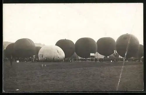 Foto-AK Ballons auf einer Wiese, Schild Rauchverbot Explosionsgefahr