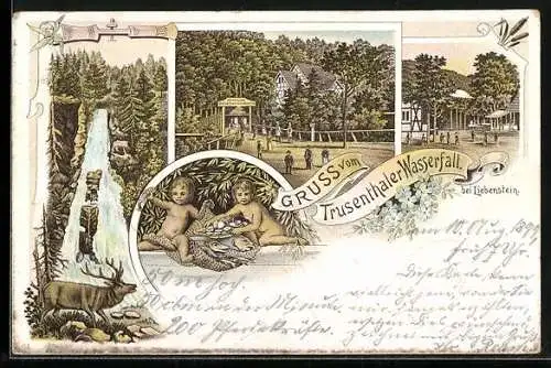 Lithographie Trusetal, Gasthof Trusenthaler Wasserfall