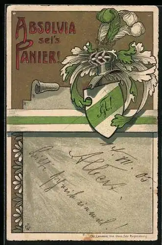 AK Studentenwappen mit Ritterhelm, Absolbia sei`s Panier