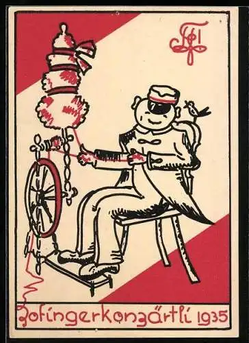 Künstler-AK Zofingen, Student am Spinnrad, Zofinger Konzärtli 1935