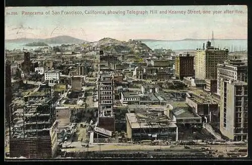 AK San Francisco, CA, Panorama of San Francisco showing Telegraph Hill and Kearney Street one year after fire