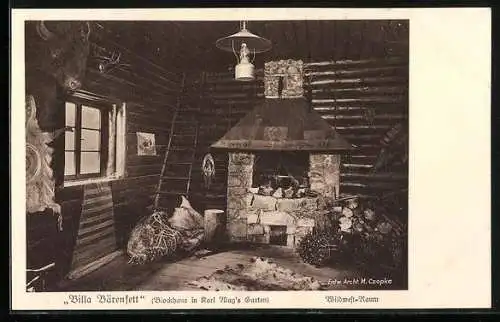 AK Radebeul, Villa Bärenfett, Blockhaus in Karl Mays Garten