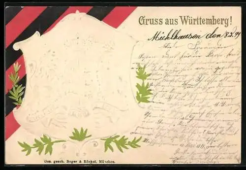 Präge-AK Wappen und Farben von Württemberg