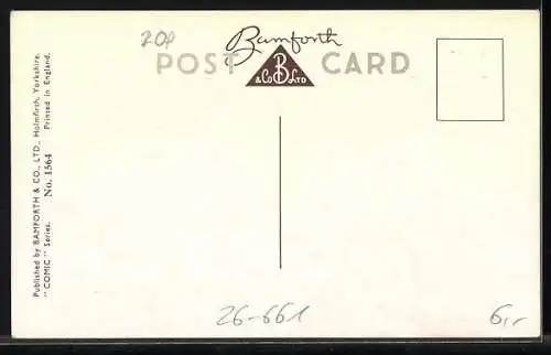 Künstler-AK Arnold Taylor: Frau sitzt im Bett, Mann mit Koffern, Just Married