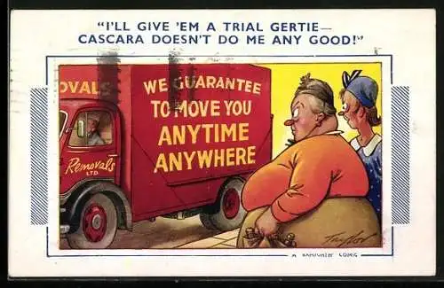 Künstler-AK Arnold Taylor: Zwei Frauen beobachten einen Transporter, I`ll give `em a trial Gertie...