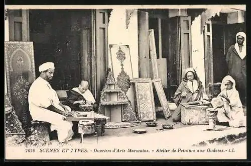AK Marokko, Atelier de Peinture aux Oudaias, arabische Handwerker