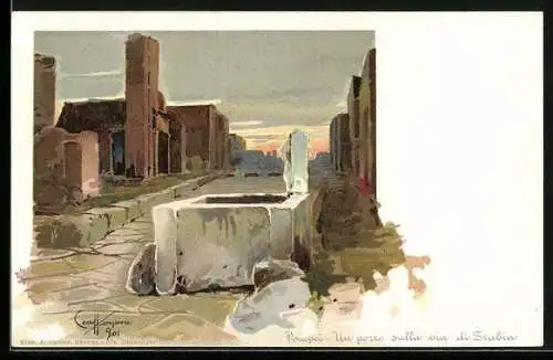Lithographie Pompei, Un pozzo sulla via di Slabia