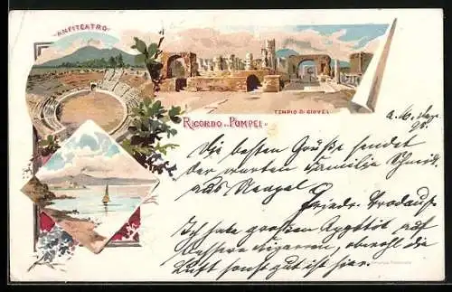 Lithographie Pompei, Ricordo di Pompei, Tempio di Giove, Anfiteatro