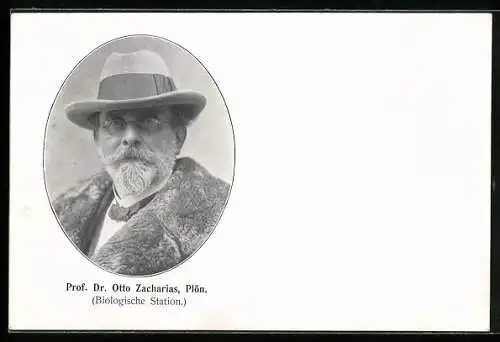 AK Zoologe Prof. Dr. Otto Zacharias, Porträt mit Hut