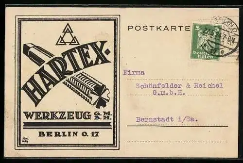 AK Berlin, Korrespondenz-Karte der Hartex Werkzeug GmbH