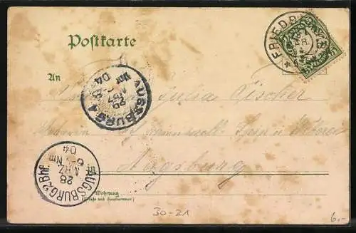 Lithographie Gruss von der Musterung, Reitende Gebirgsmarine mit Kaffeemühle