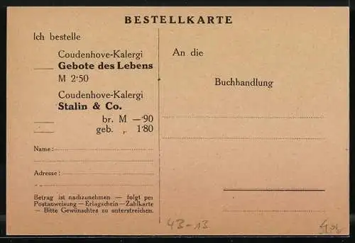 AK Paneuropa-Verlag Wien und Leipzig, R. N. Coudenhove-Kalergi, Gebote des Lebens